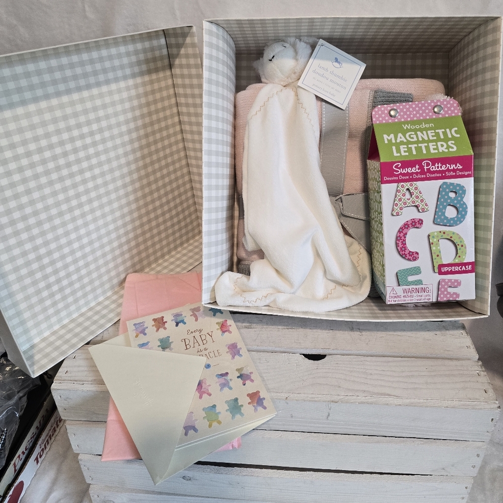 Pottery Barn kids baby girl  shower gift 3 items + card tissue and gift box $140